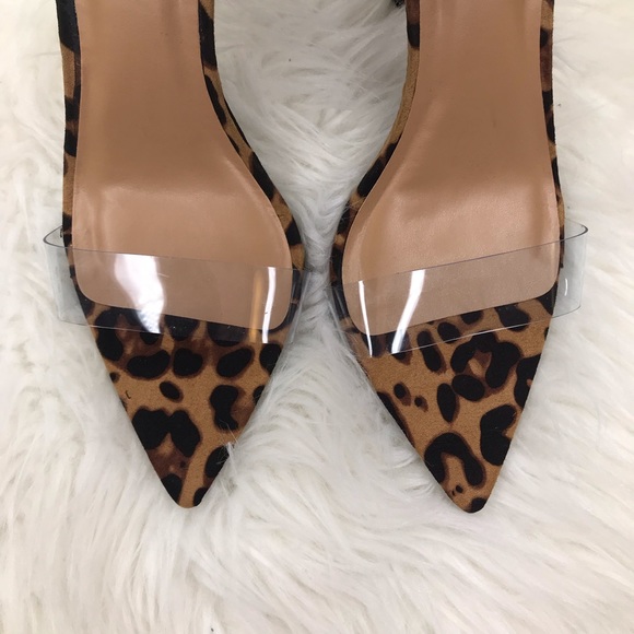 Leopard Suede Clear Strap Pointed Heels - Picture 3 of 8